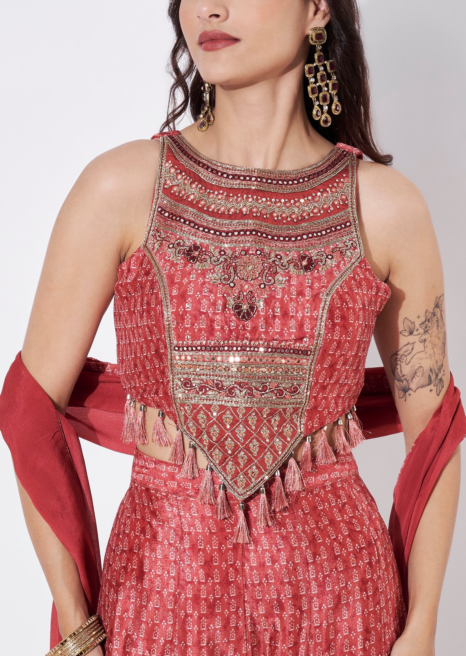 Maroon Chinnon Indowestern set