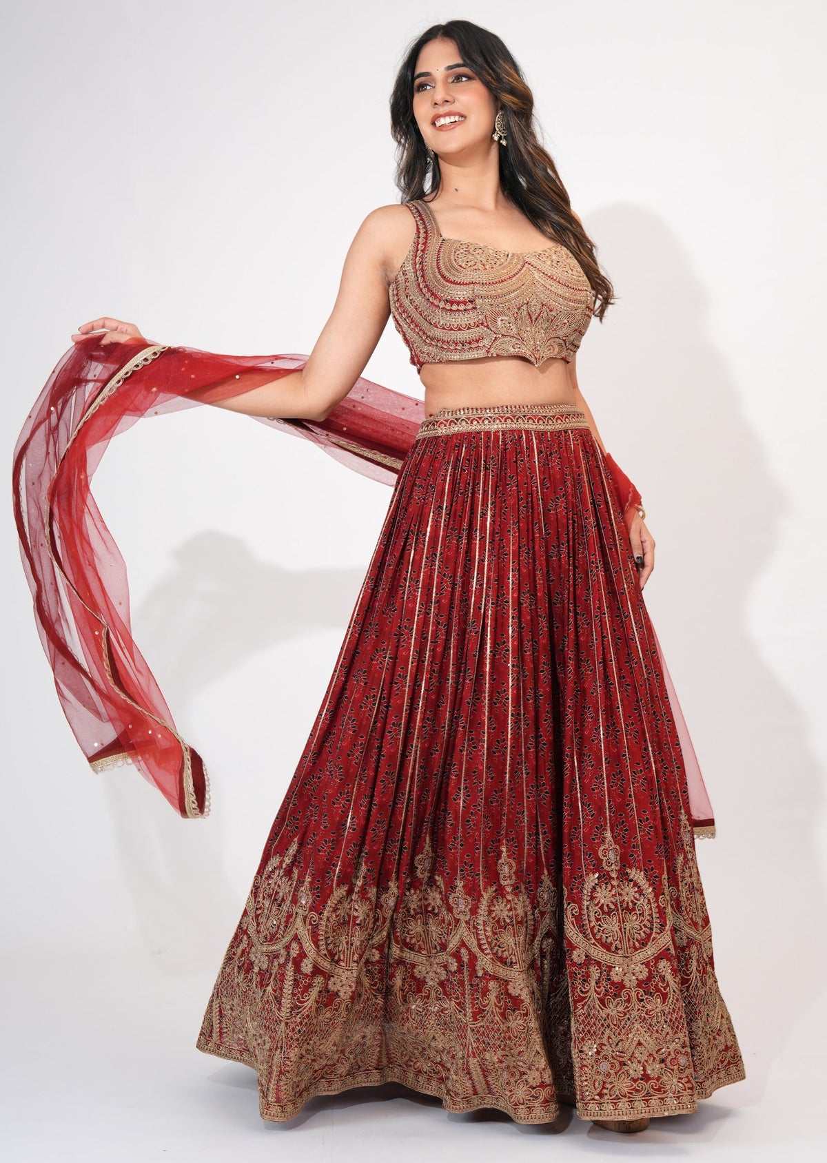 Maroon Silk Crop top Set