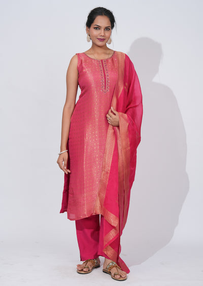 Pink Silk straight cut Suit