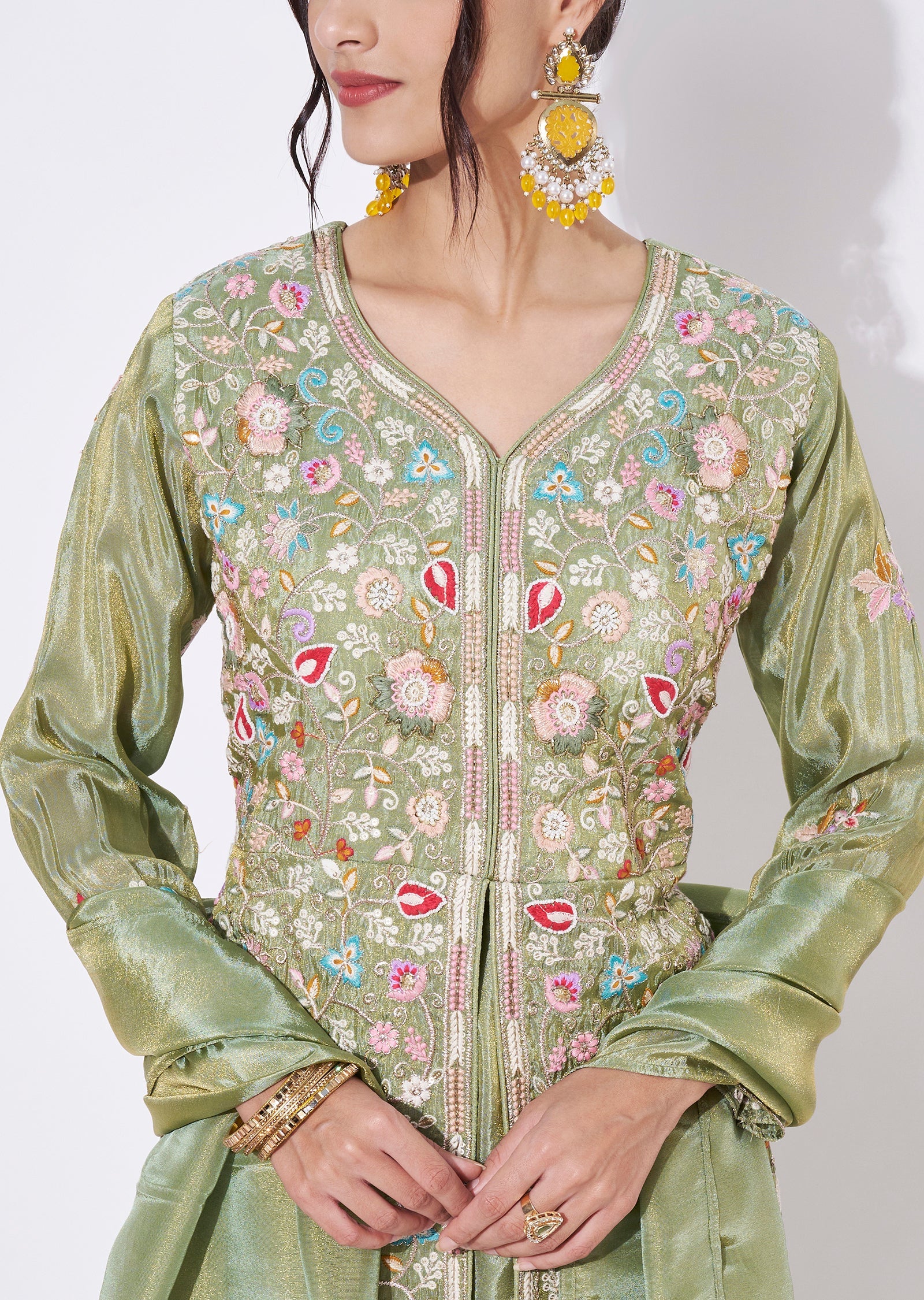 Green Tissue Sharara Set
