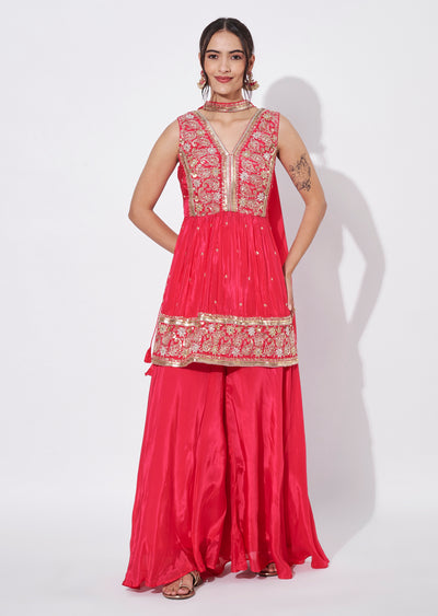 Pink Silk Sharara Set