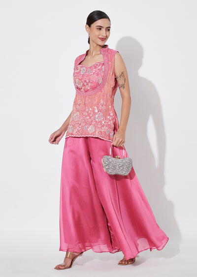 Pink Tissue Sharara Set