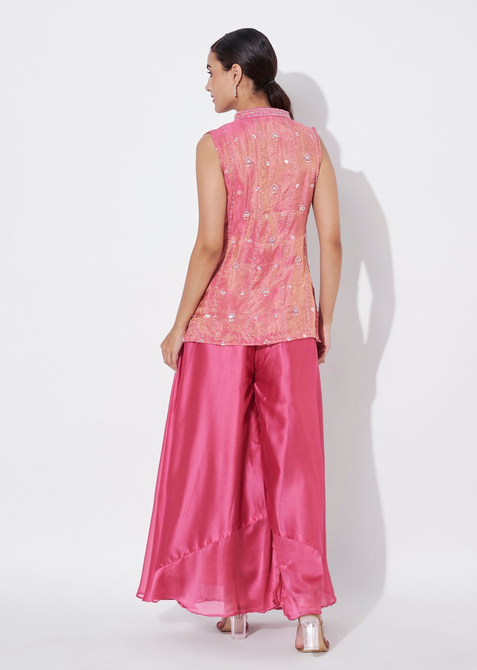 Pink Tissue Sharara Set