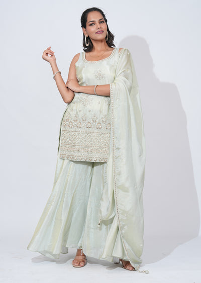 Green Tissue Sharara Set