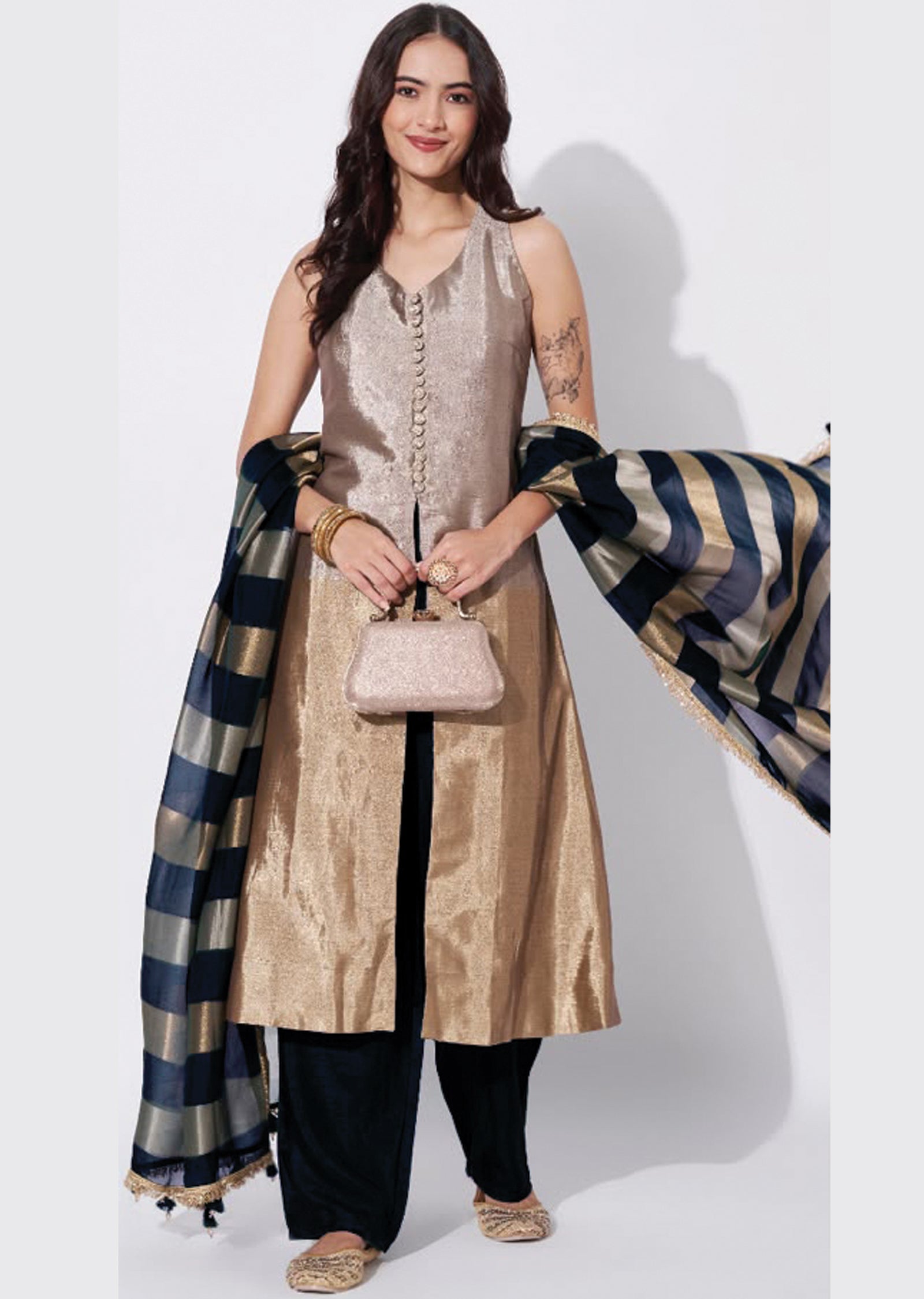 Black Tissue Anarkali Suit