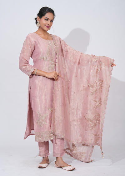 Peach Tissue straight cut Suit