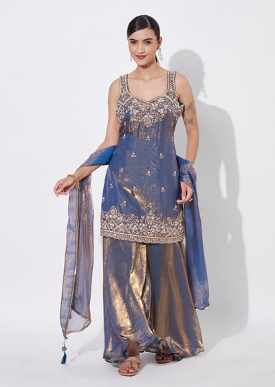 Teal Blue Sharara Set