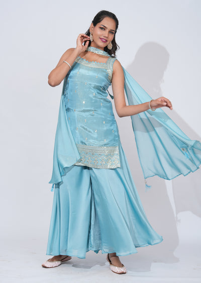 Blue Tissue Sharara Set