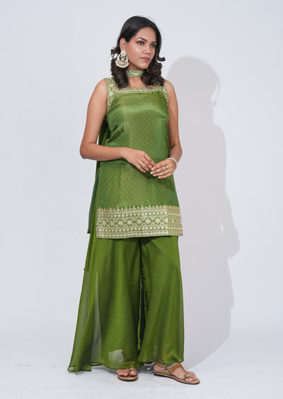 Green Tissue Sharara Set