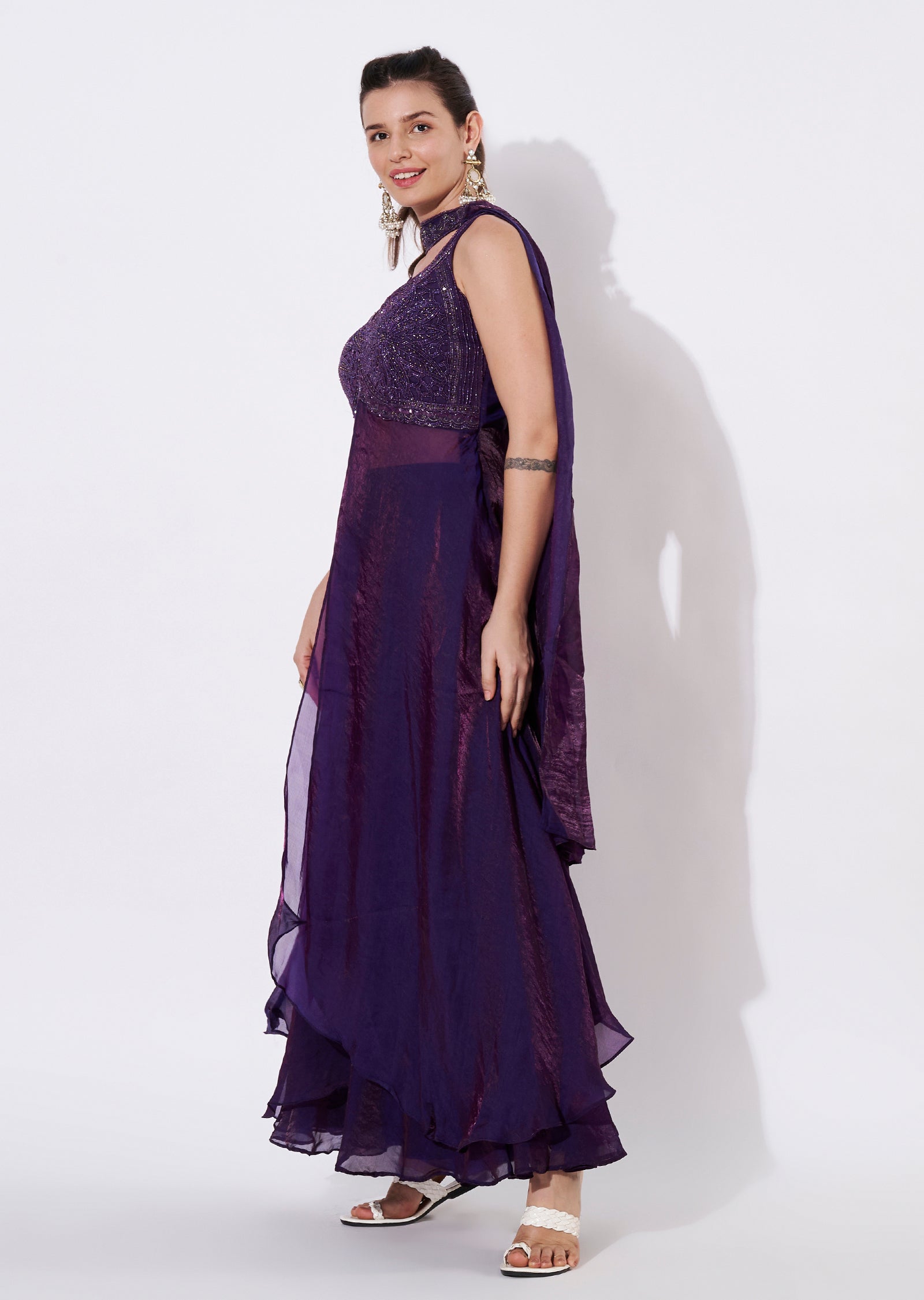Purple Shimmer Fabric Anarkali Suit