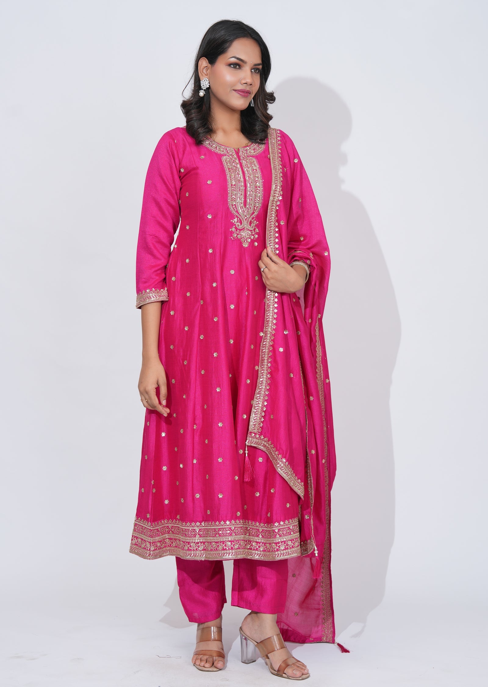 Pink Tissue Anarkali Suit