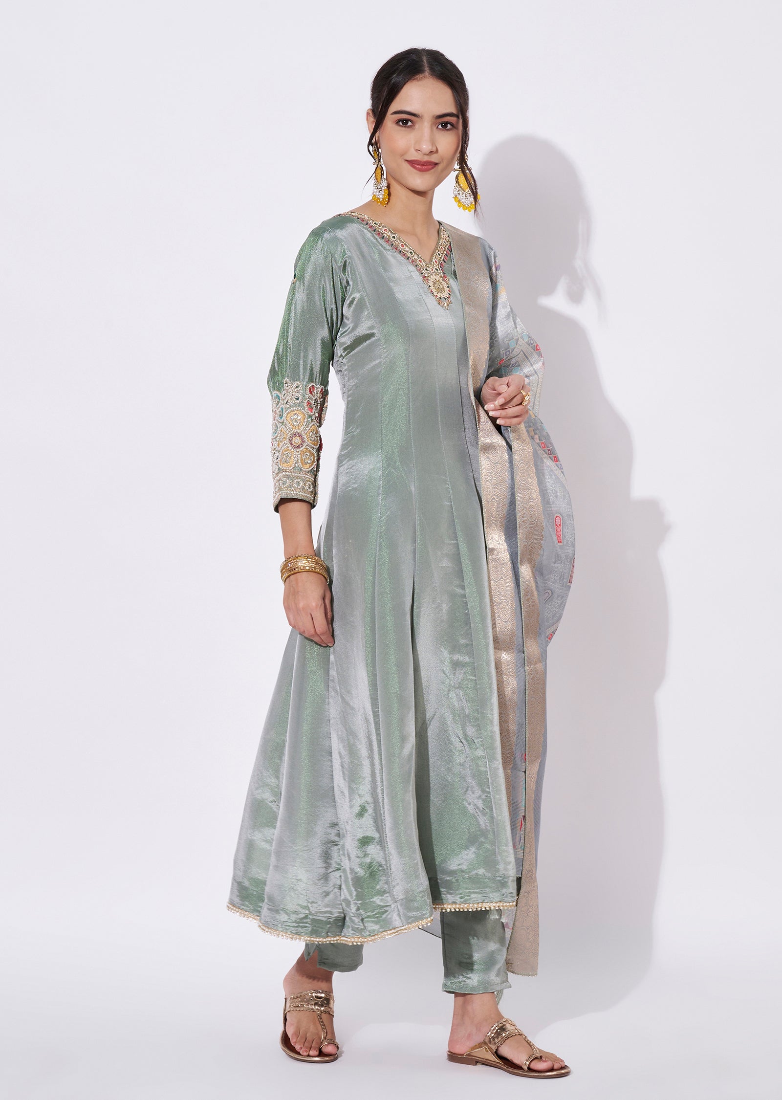 Dusty Green Silk Anarkali Suit