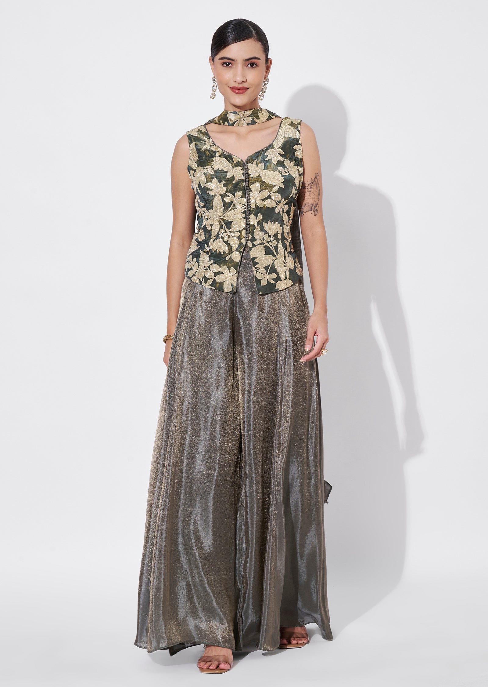 Green Tissue Sharara Set