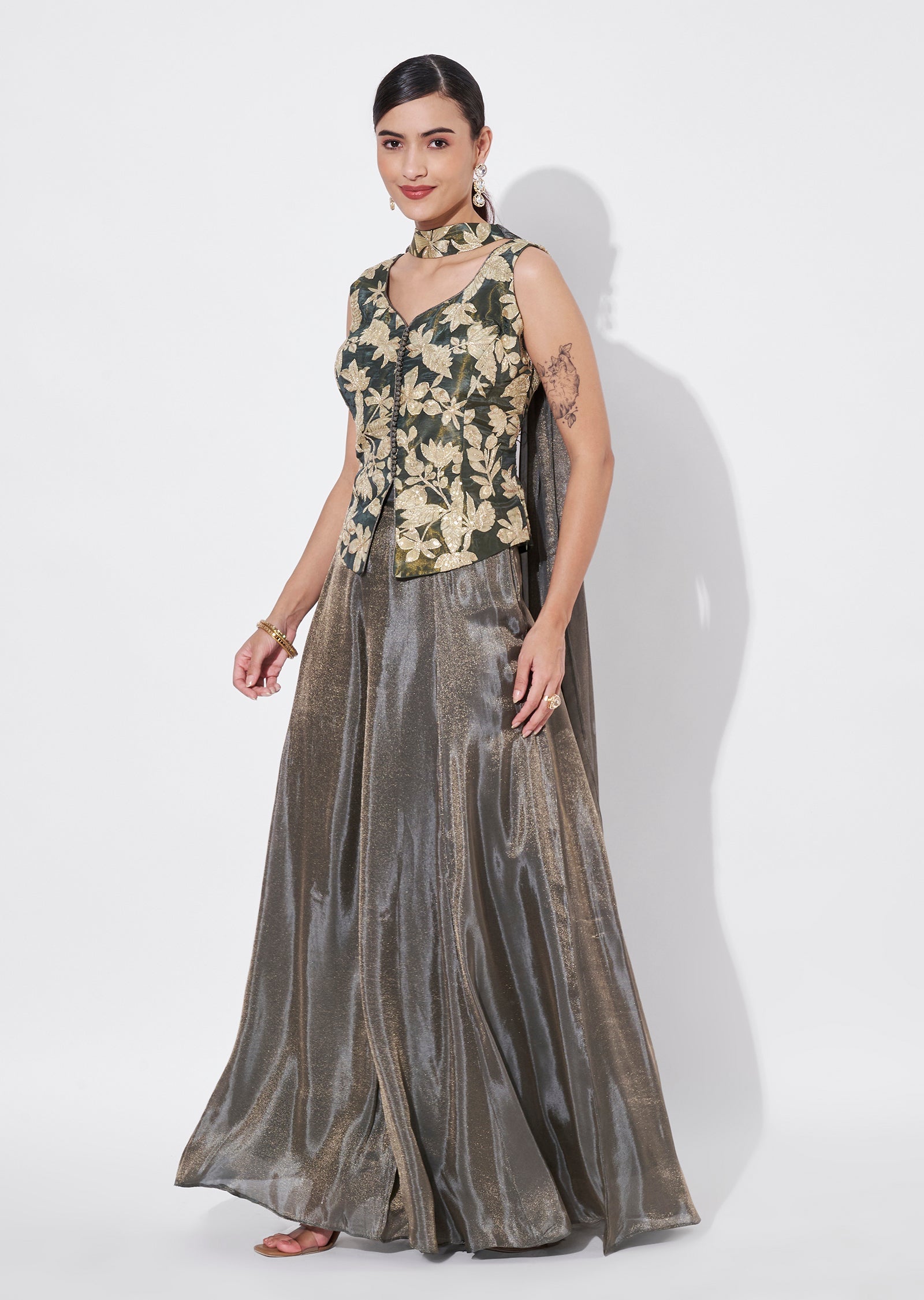 Green Tissue Sharara Set