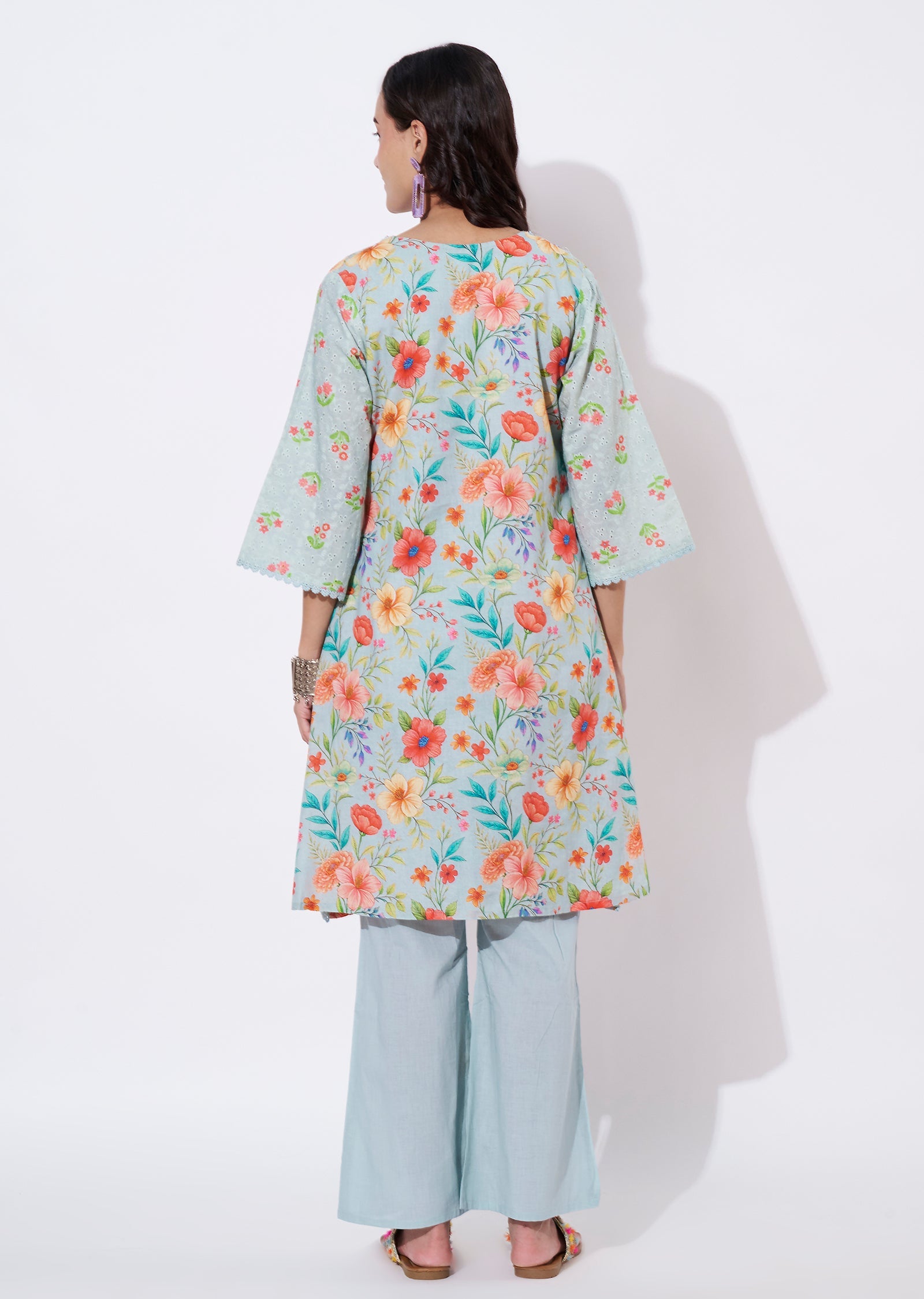 Light Grey Cotton Tail cut kurti set