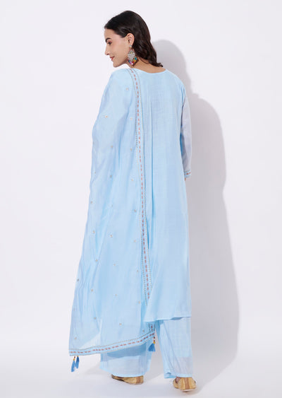 Sky blue Mul Chanderi Anarkali Suit