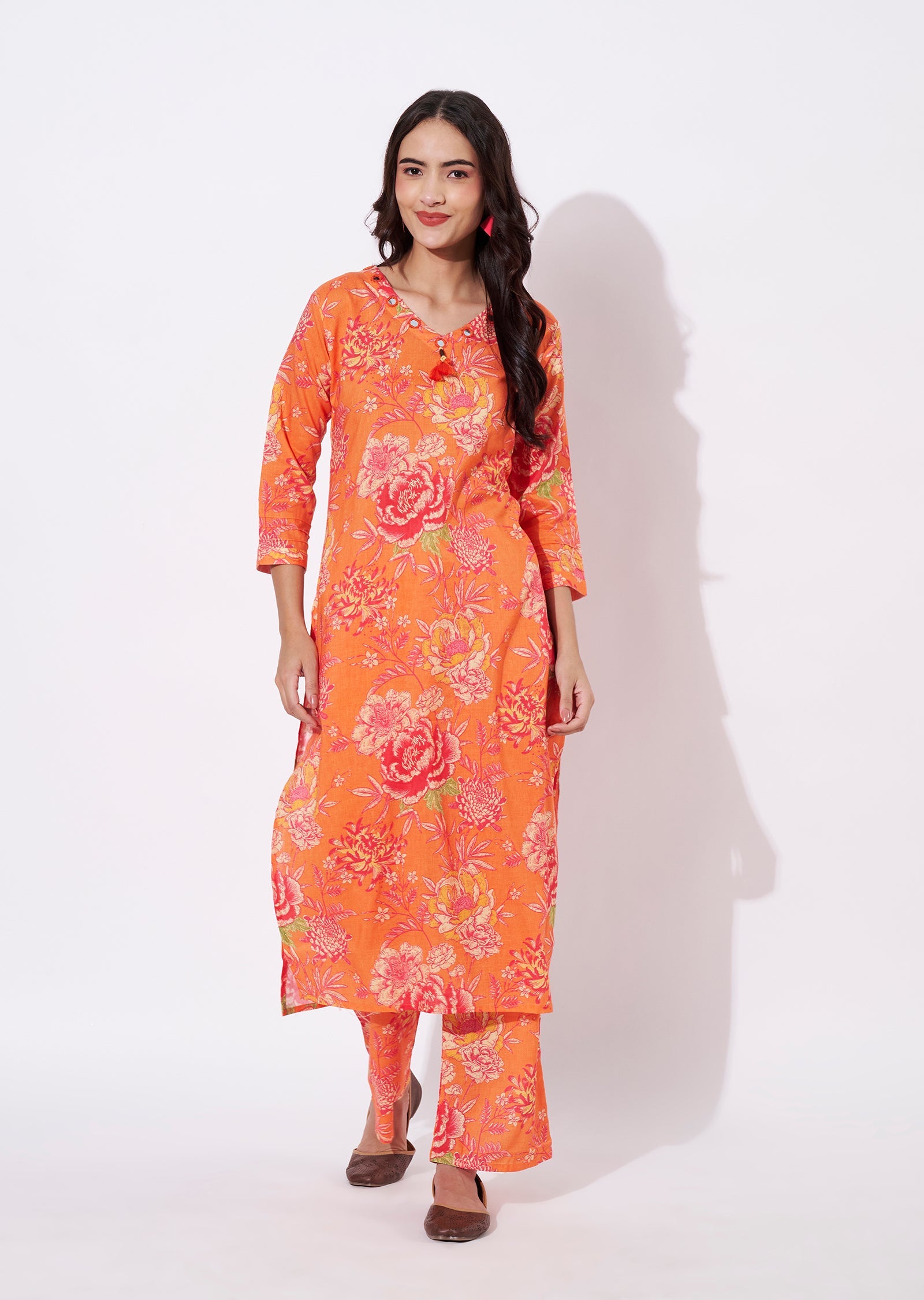 Orange Cotton Straight cut set