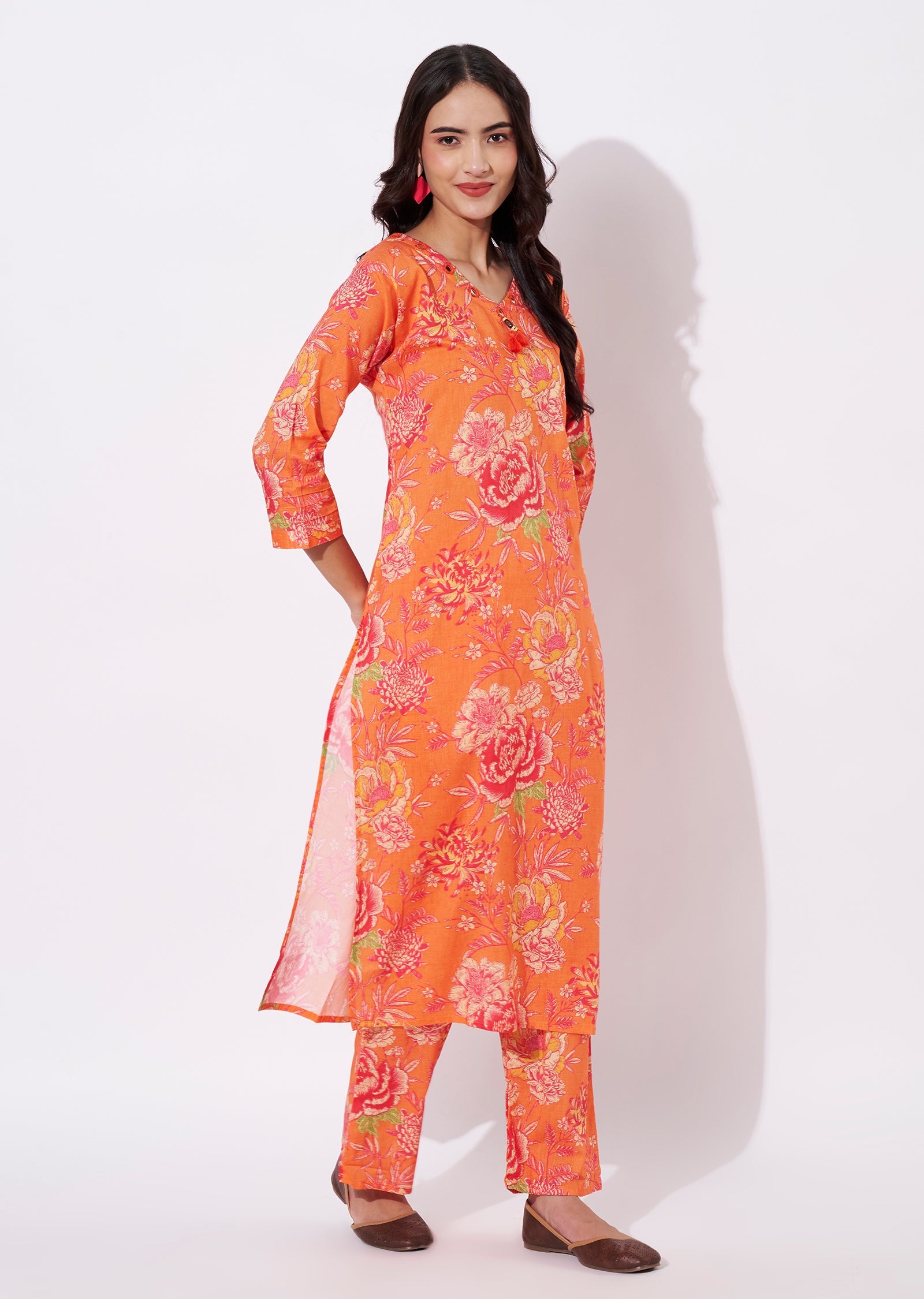 Orange Cotton Straight cut set
