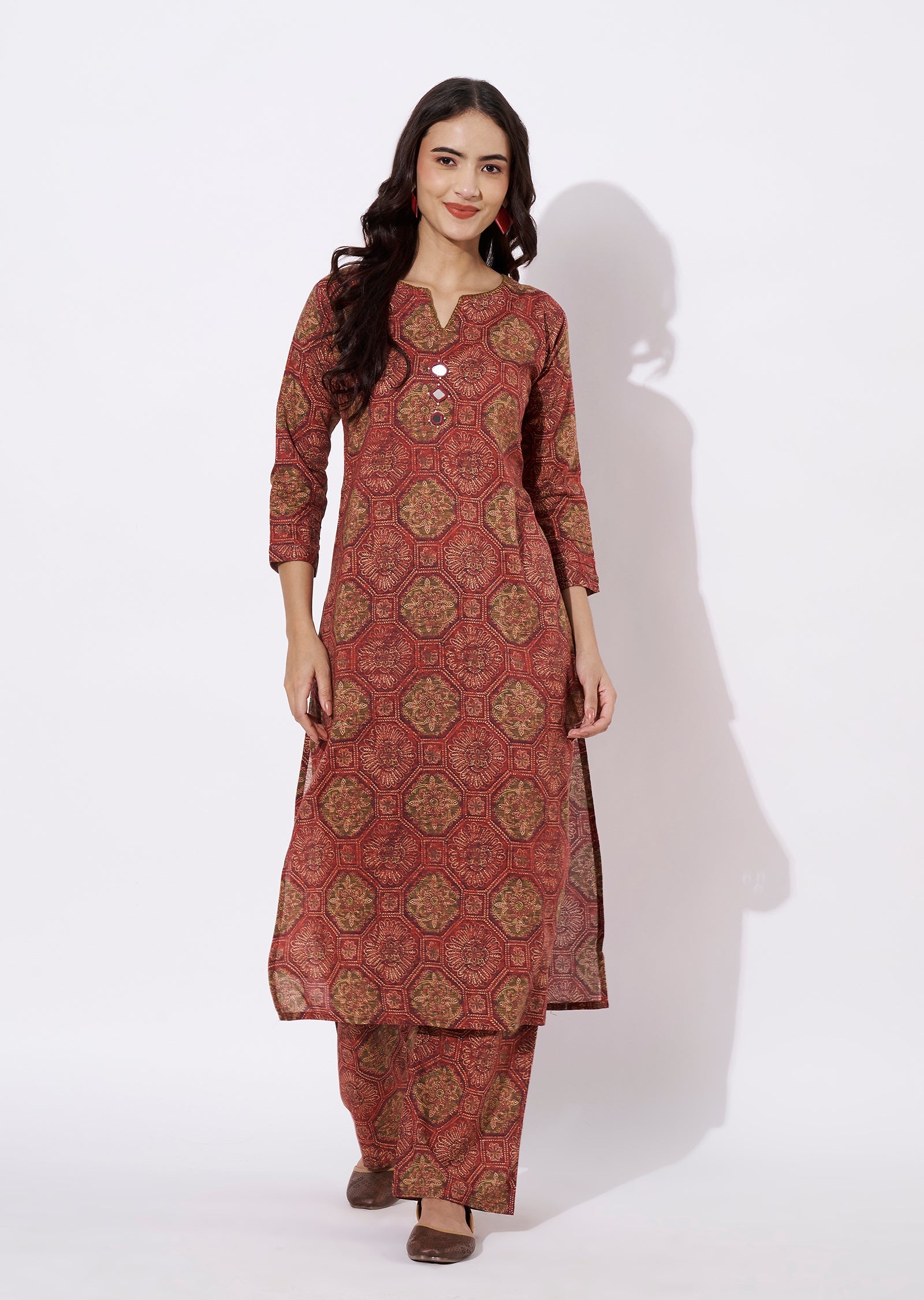 Brwon & Magenta Linen Silk Kurti Set