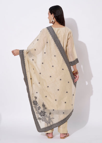Beige Chanderi Straight cut suit