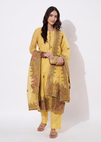 Mustard Chanderi Straight cut suit