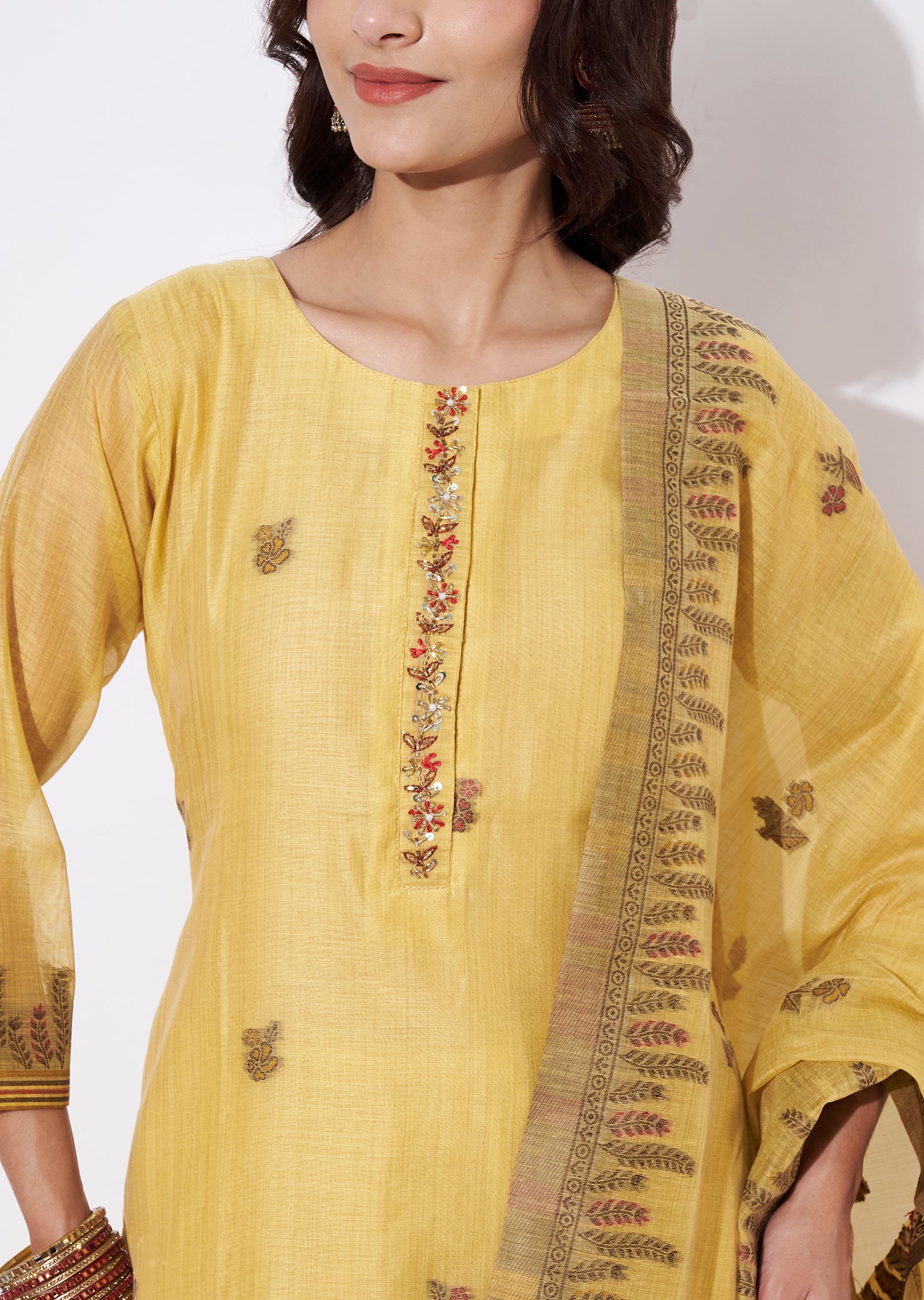 Mustard Chanderi Straight cut suit