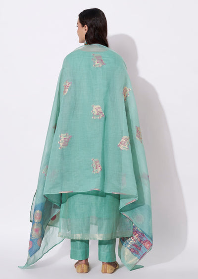 Dusty Green Chanderi Straight cut suit