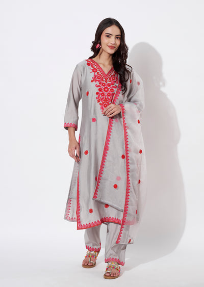 Grey Russian Silk Straight cut suit
