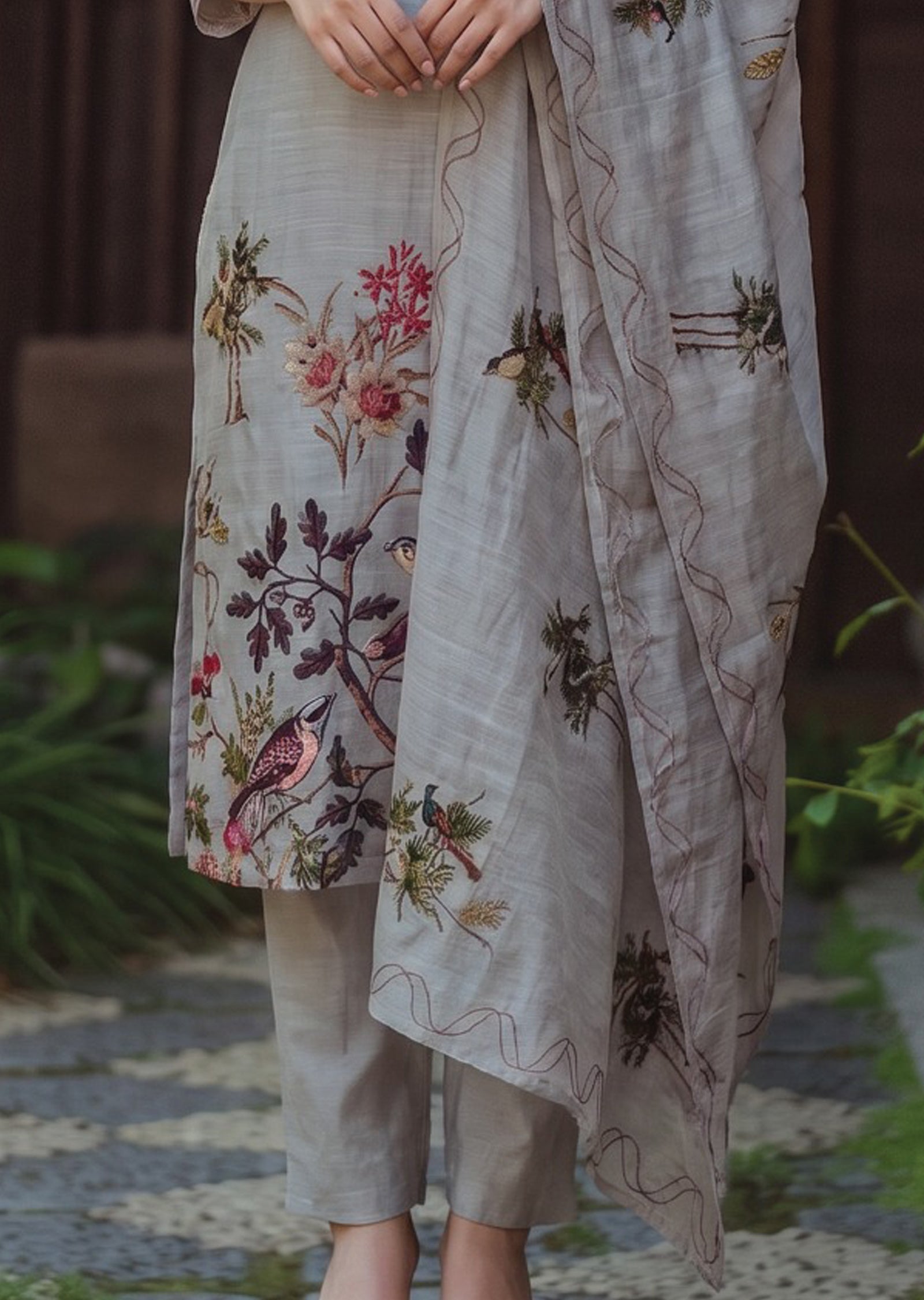 Grey Linen Anarkali Suit