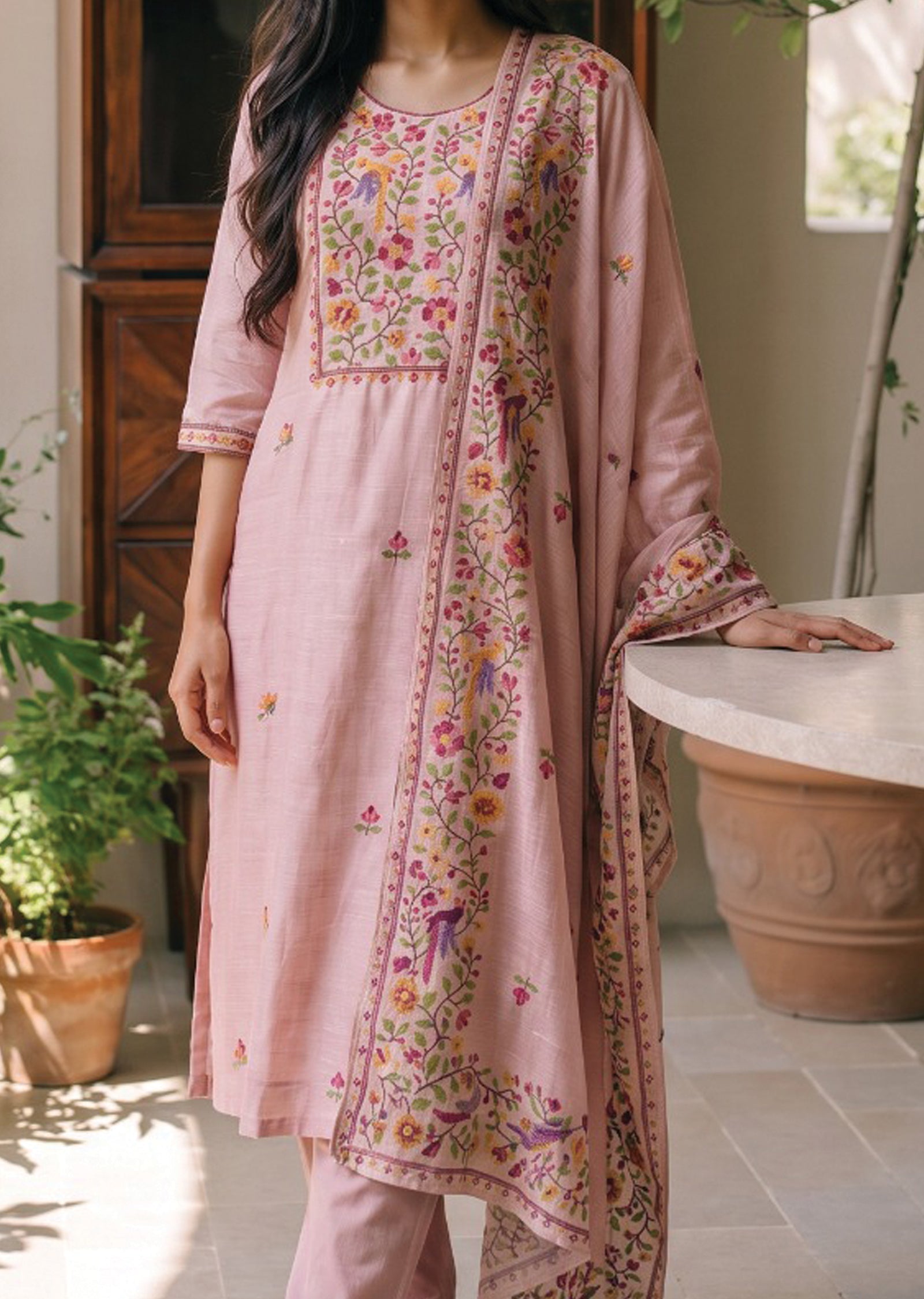 Pink Linen Anarkali Suit