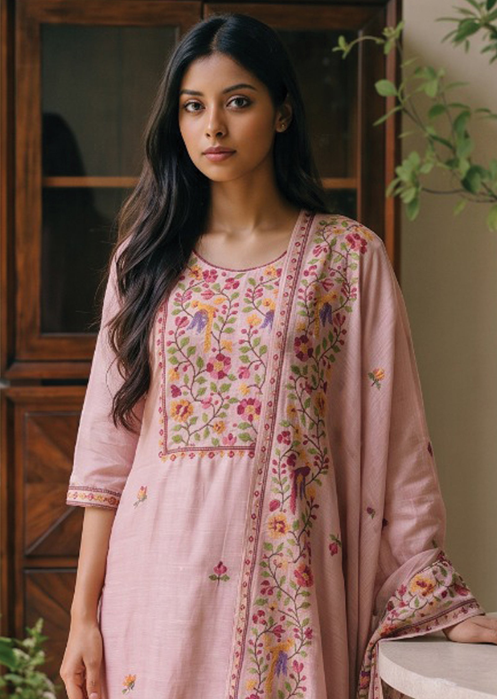 Pink Linen Anarkali Suit