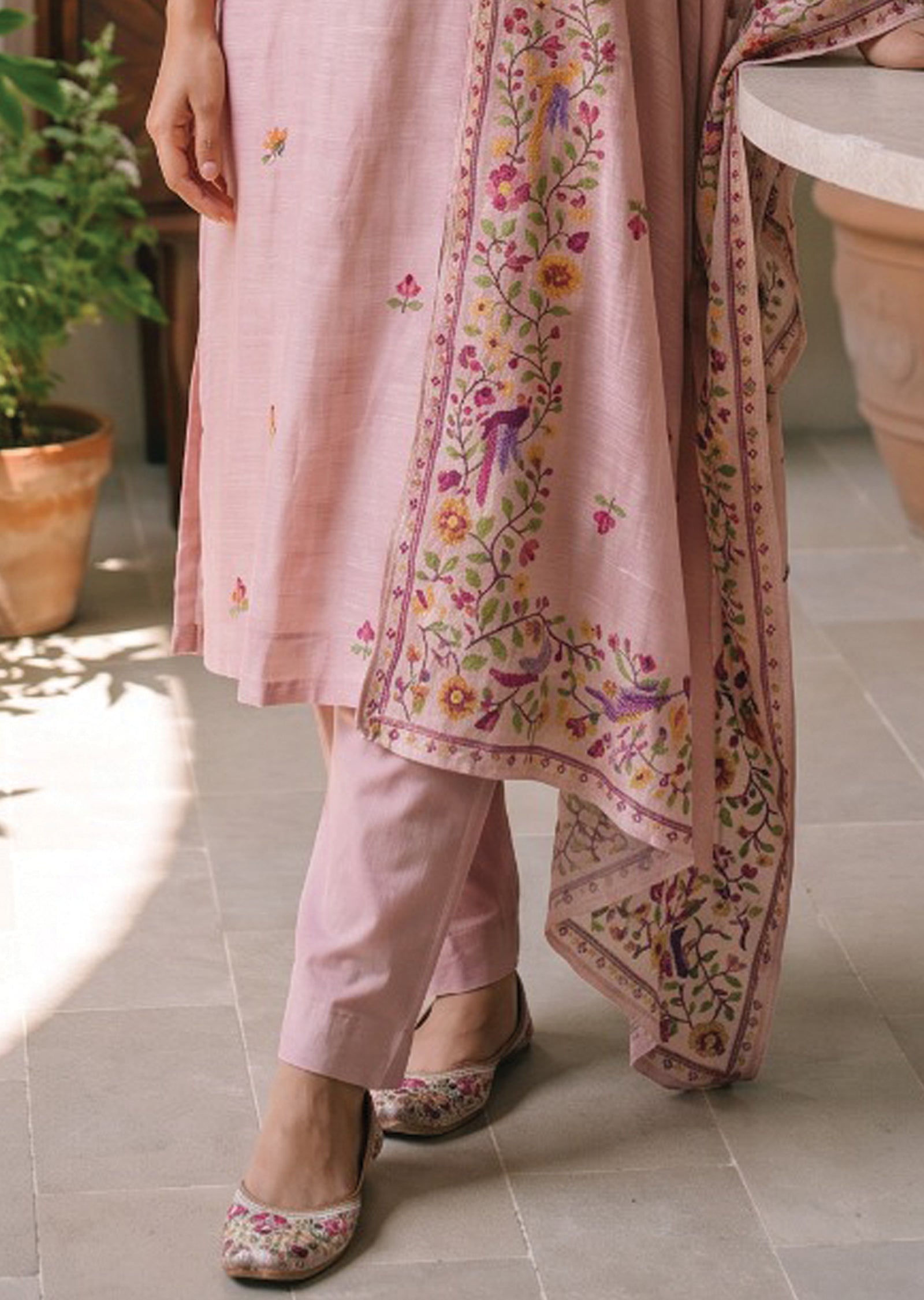 Pink Linen Anarkali Suit