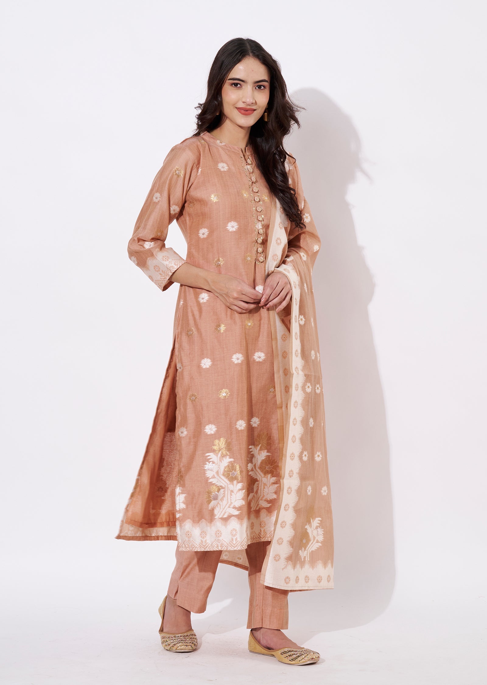 Dusty Peach Chanderi Straight cut suit