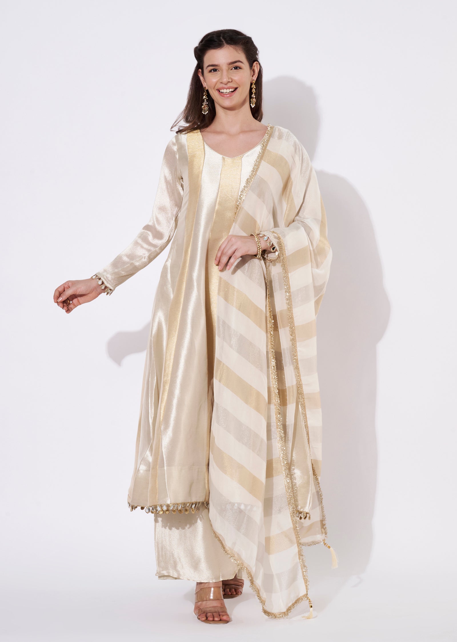 Cream Tissue Anarkali Suit