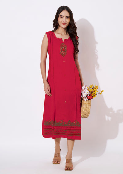 Rani Pink Gold Frock style kurti