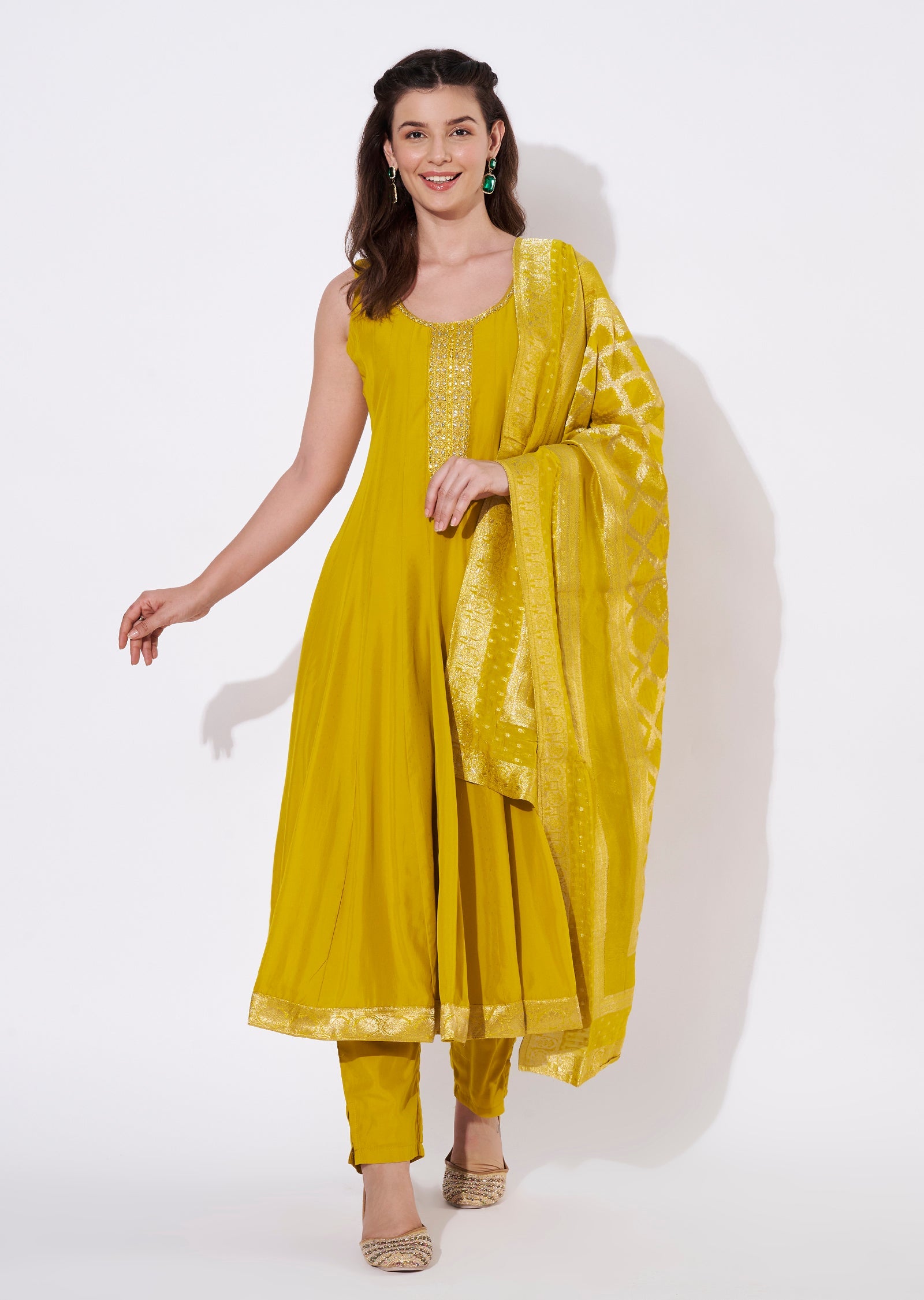 Yellow Silk Anarkali Suit
