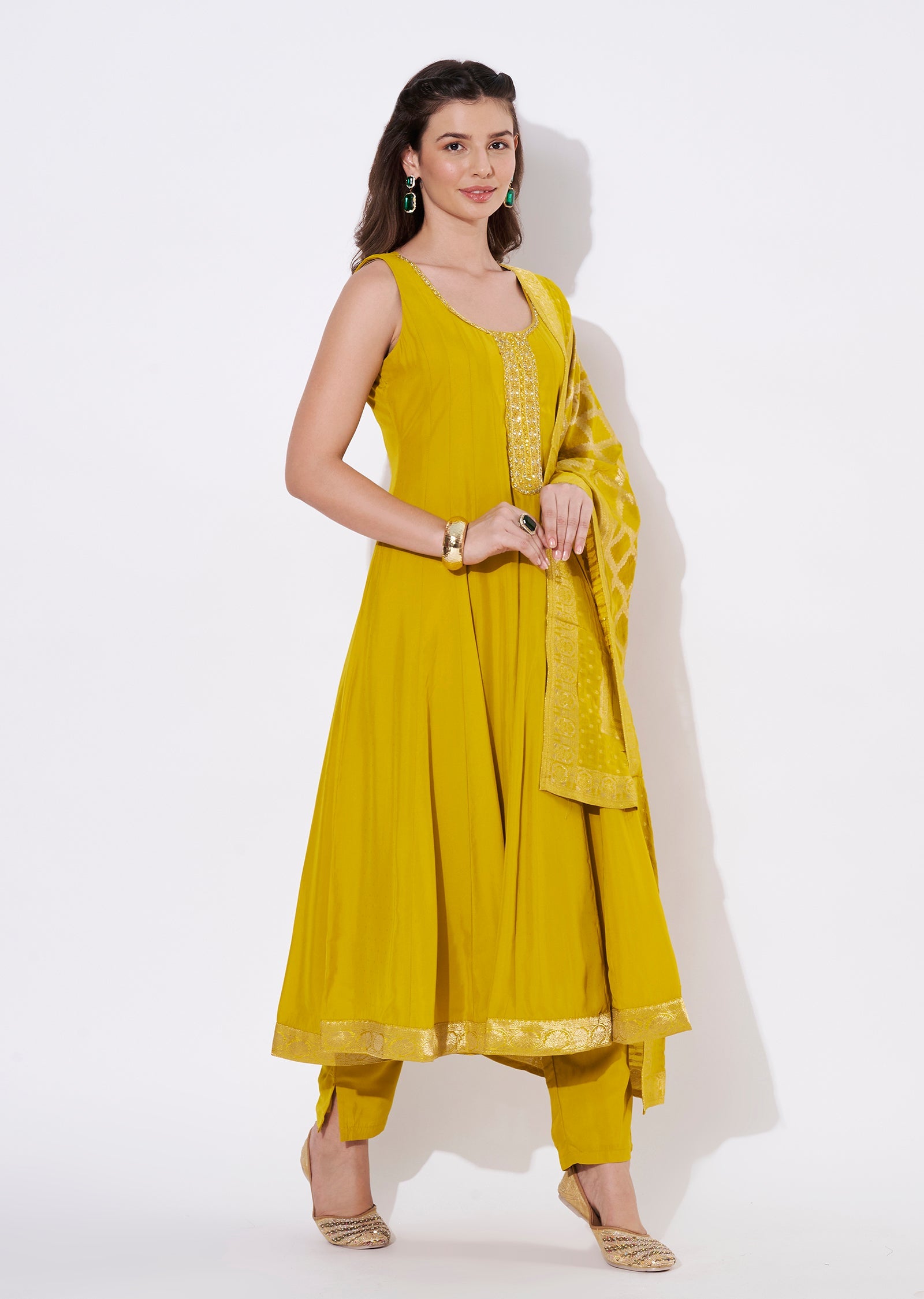 Yellow Silk Anarkali Suit