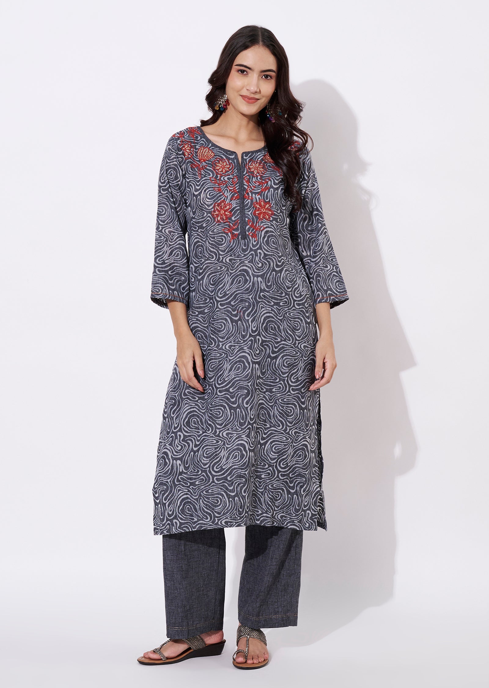 Dark Grey Cotton Straight cut set