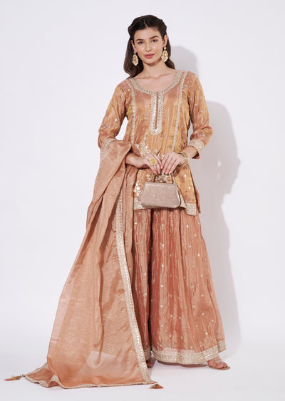 Peach Tissue Sharara Set