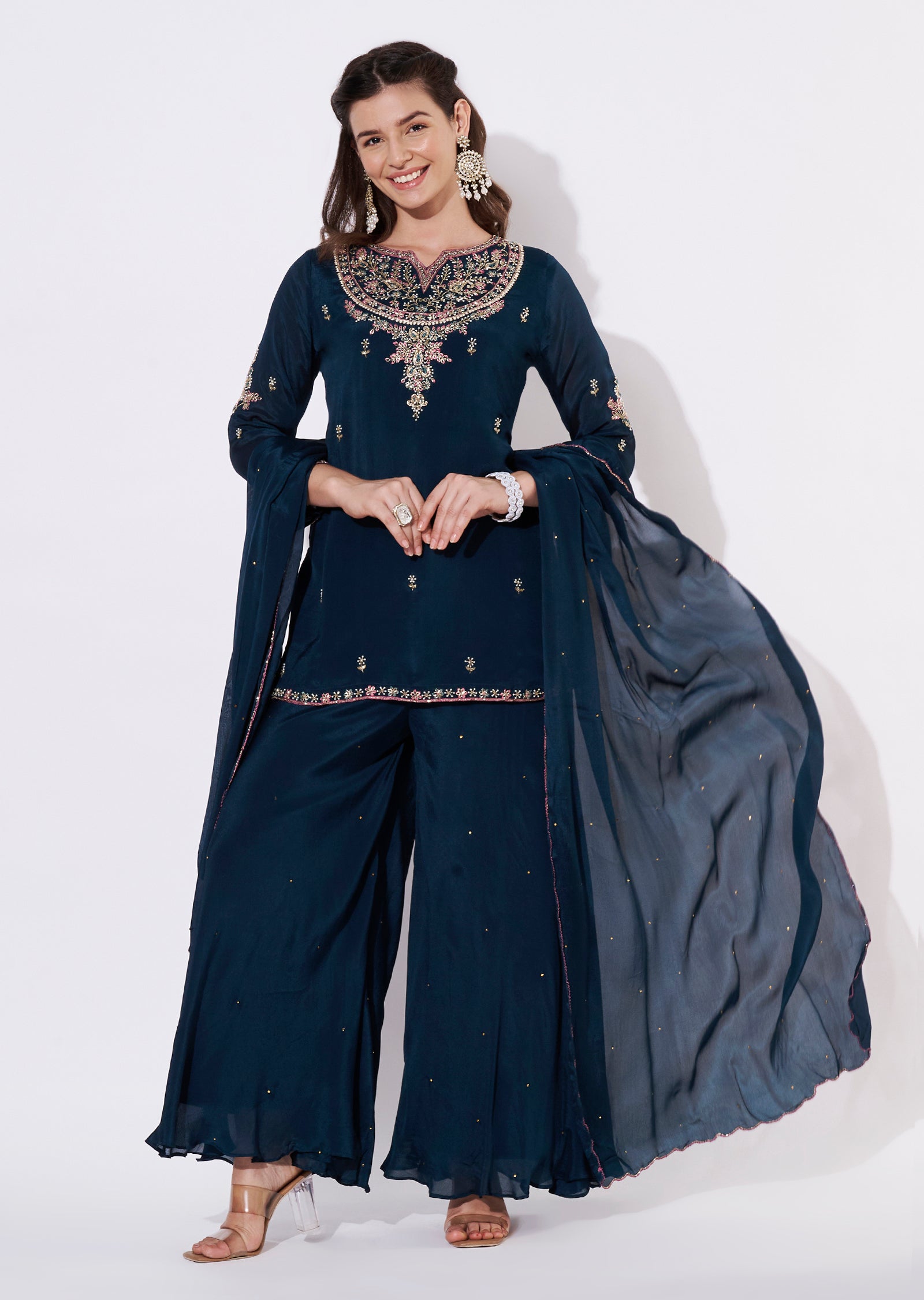 Teal Blue Chinnon Sharara Set