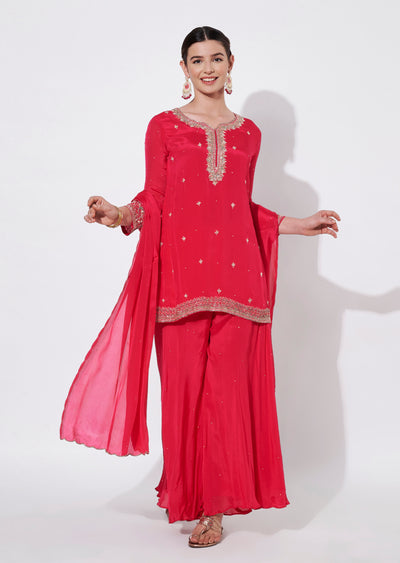Pink Chinnon Sharara Set