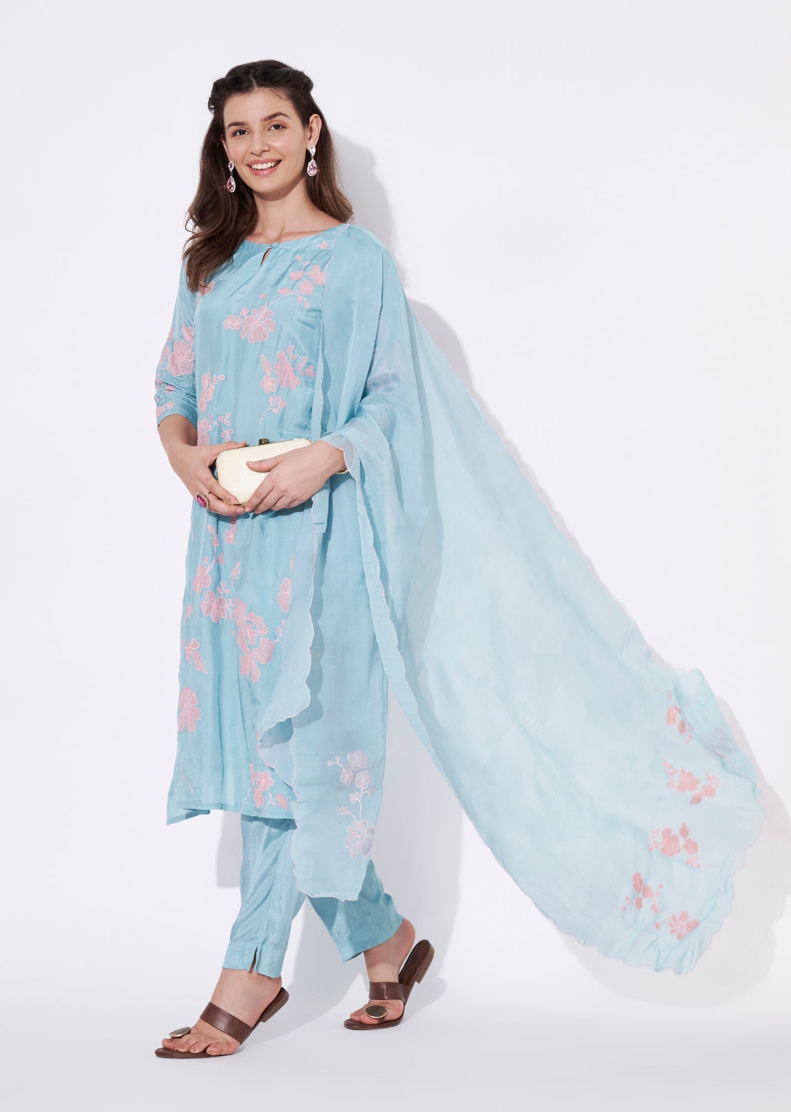 Blue Silk Straight cut suit