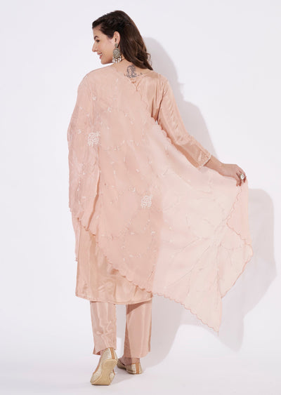 Peach Silk Straight cut Suit