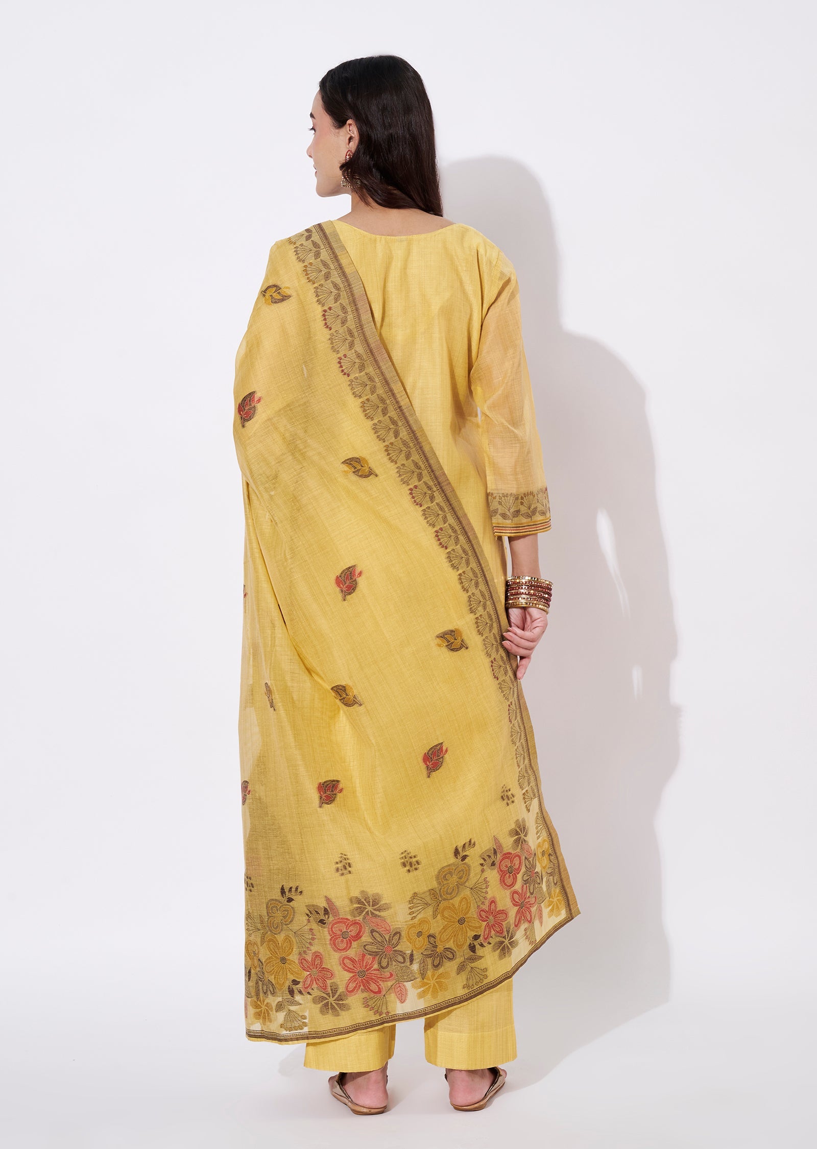Yellow Chanderi Straight cut suit