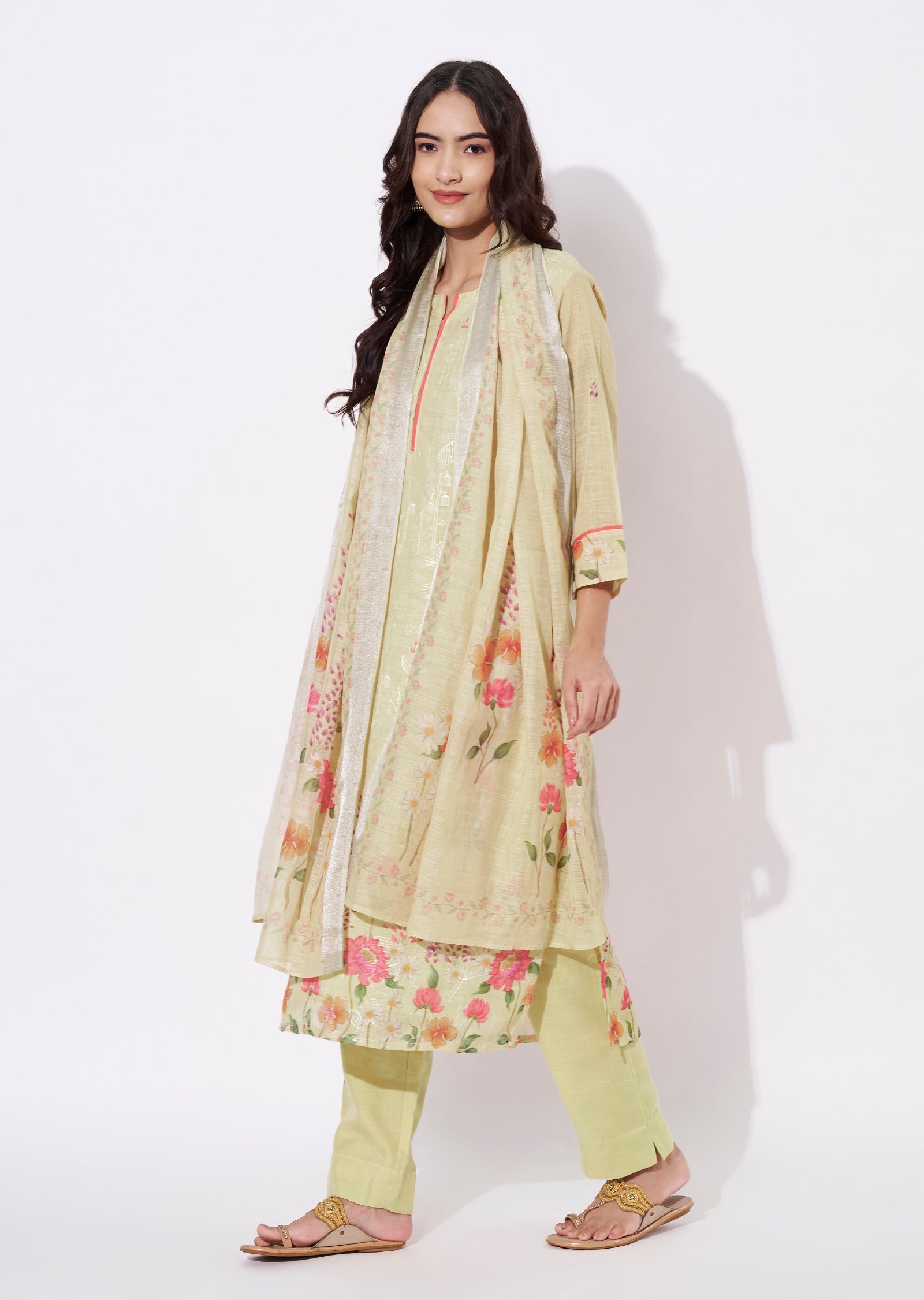 Cream Linen Cotton Straight cut suit