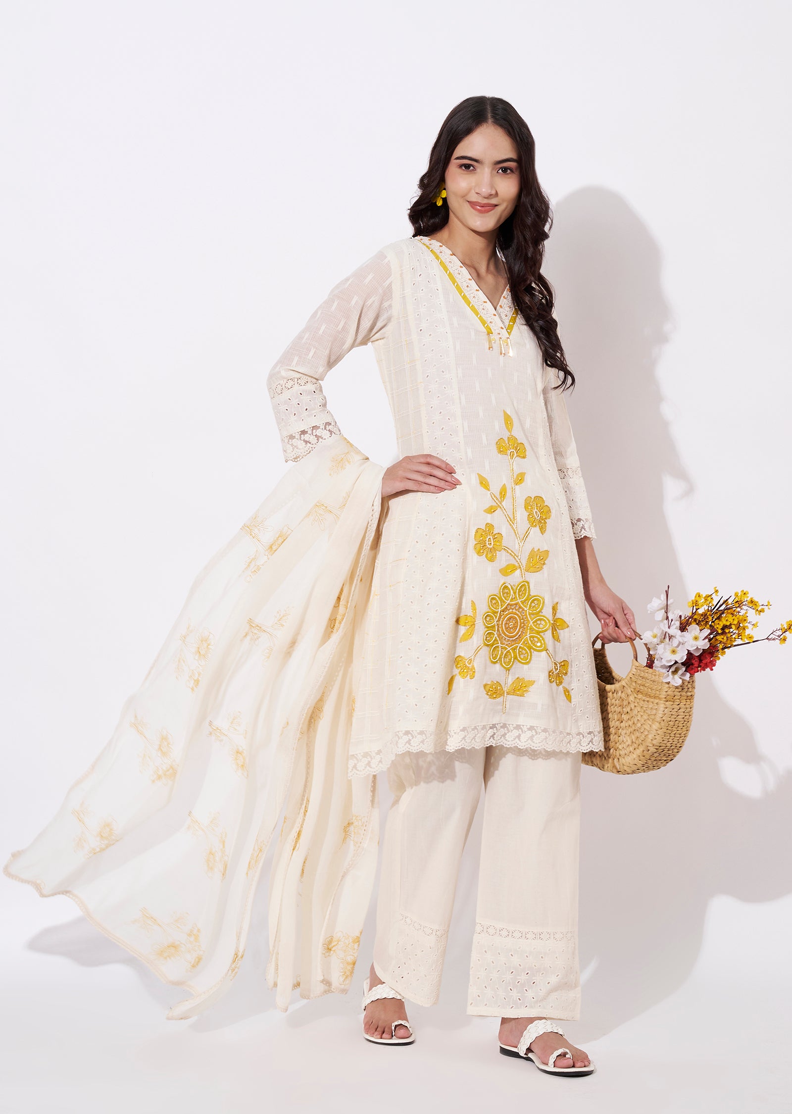 Off White Cotton Anarkali Suit