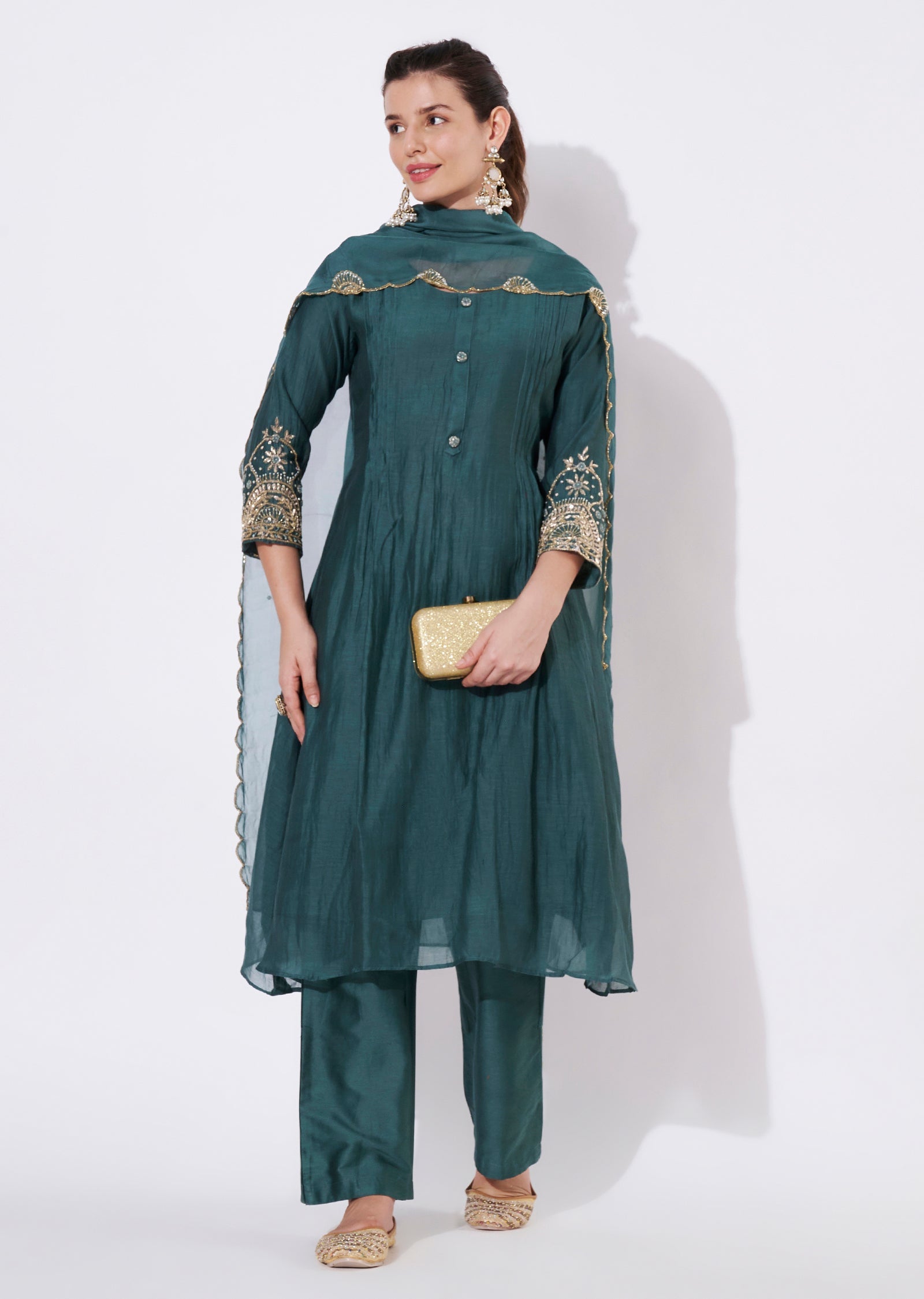 Dusty Green Silk Anarkali Suit