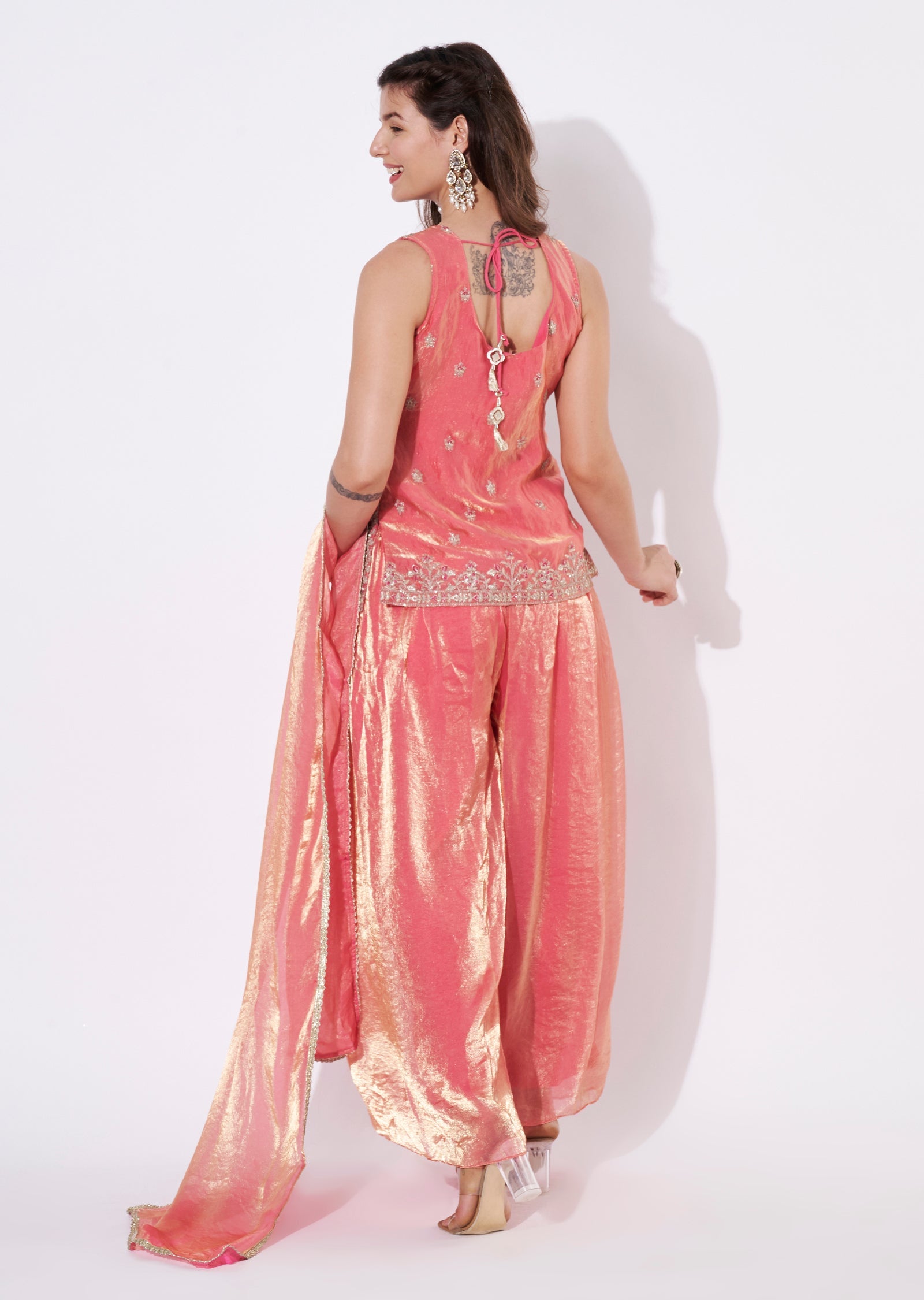 Pink Tissue Sharara Set