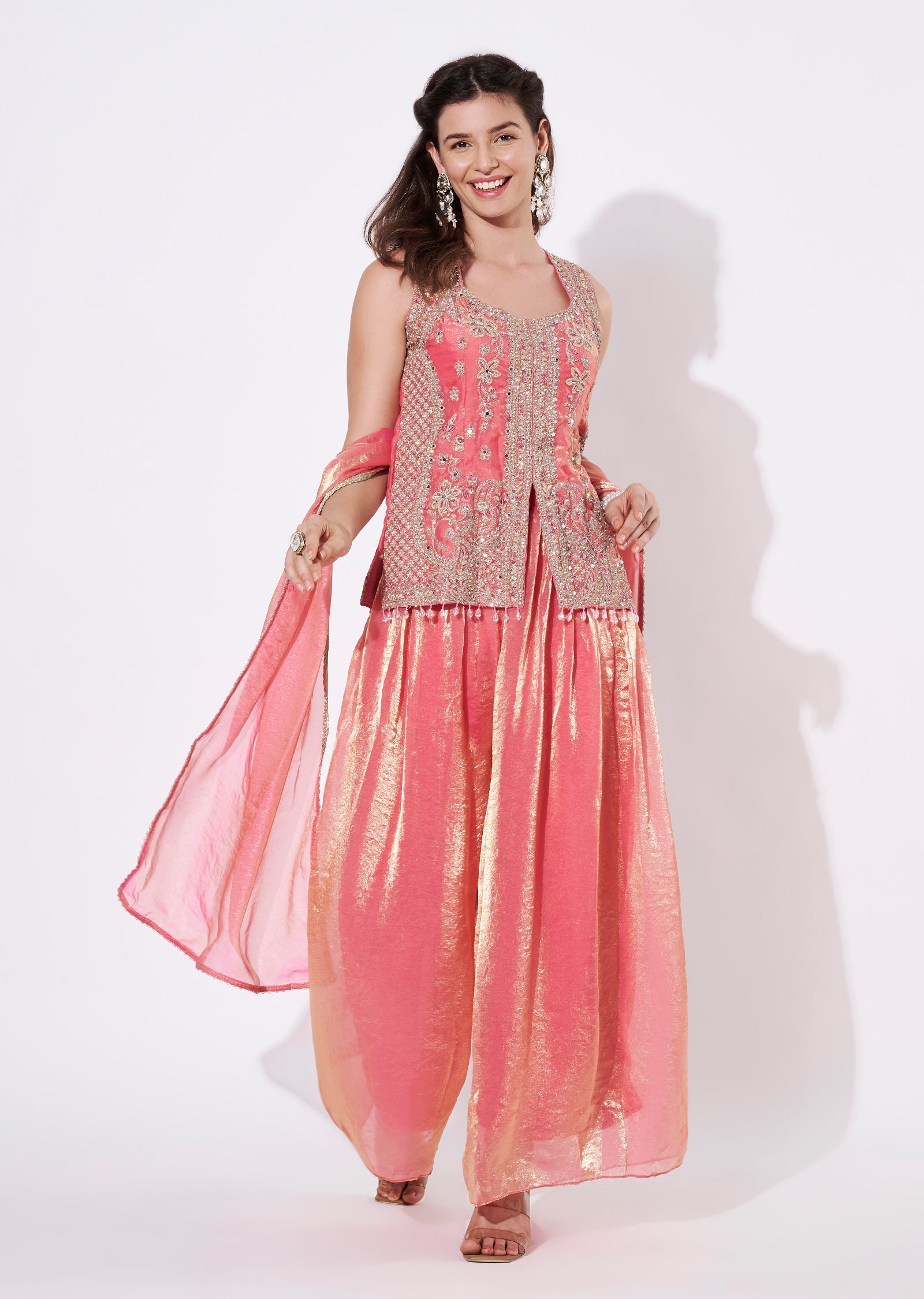 Pink Tissue Sharara Set
