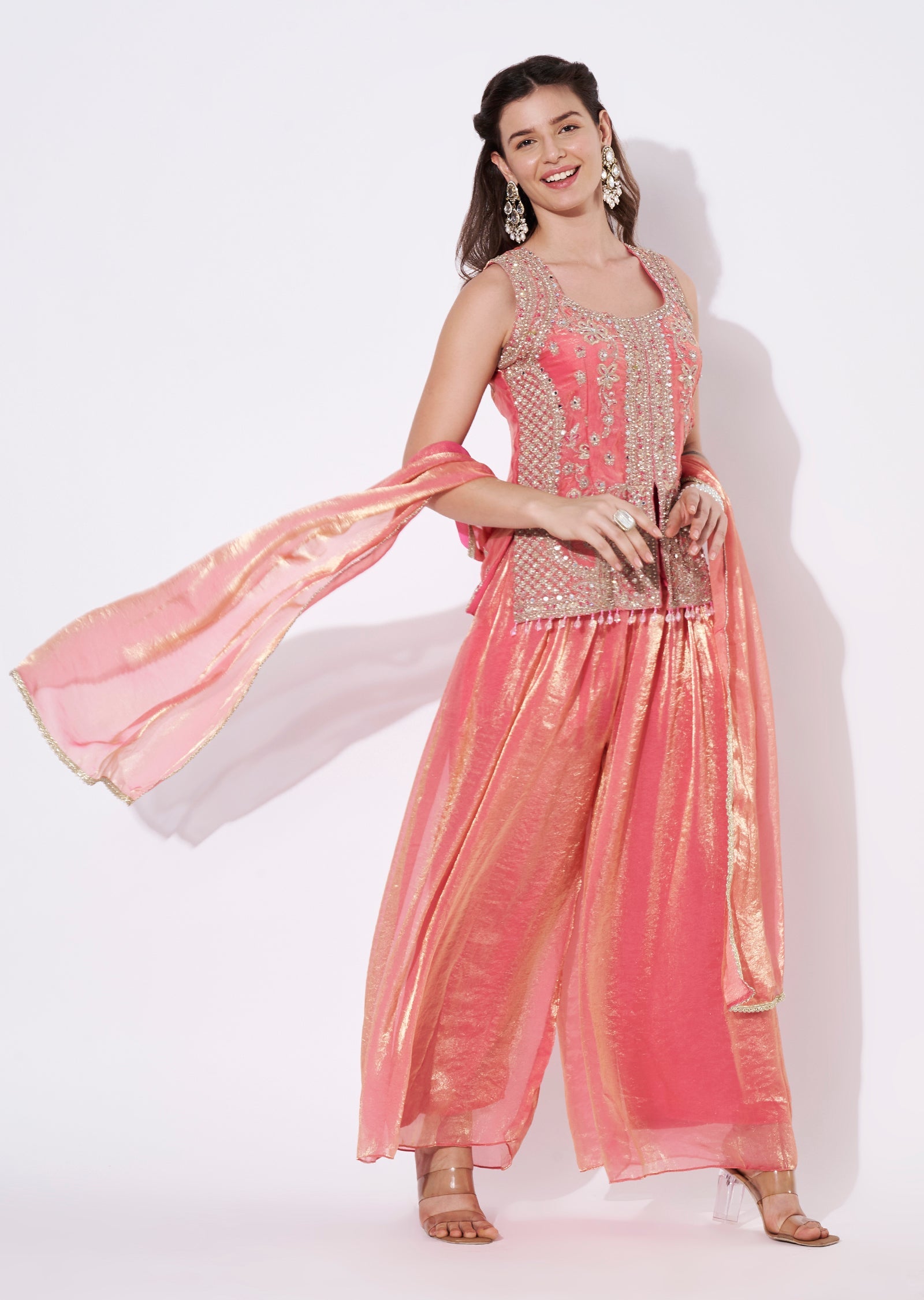 Pink Tissue Sharara Set